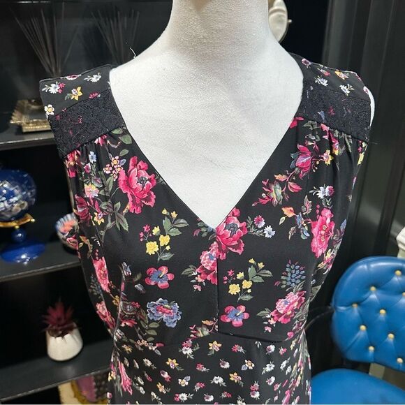 Roz & Ali Black Floral Midi Dress Size Medium - Picture 2 of 13
